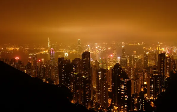 China, Hong Kong, Night, Panorama, Building, China, City, Night