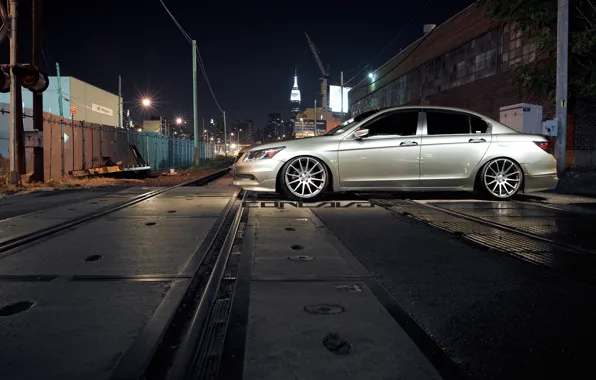 Picture machine, auto, night, the city, rails, Honda, Accord, auto