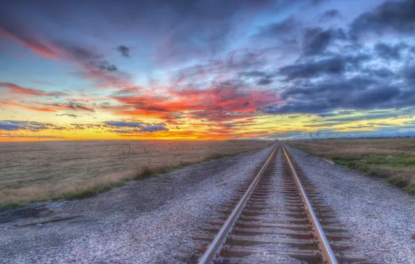 Picture sunset, rails, railroad, sleepers