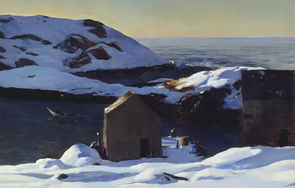 Landscape, nature, rocks, picture, Rockwell Kent, Rockwell Kent, Winter. Island Monhegan