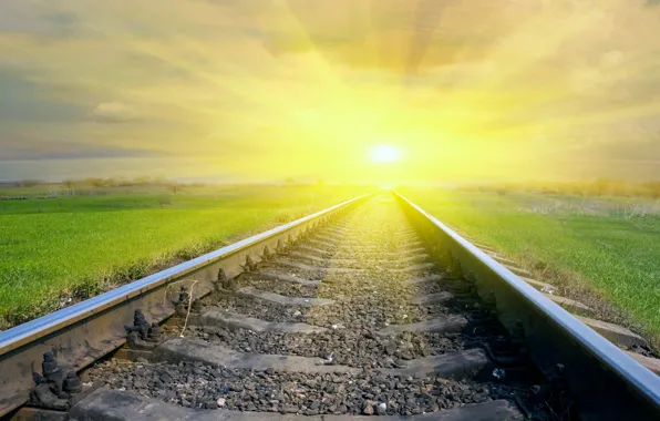 Picture the sun, railroad, bright