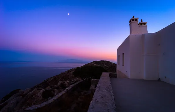 Sea, the sky, stars, house, Santorini, Greece