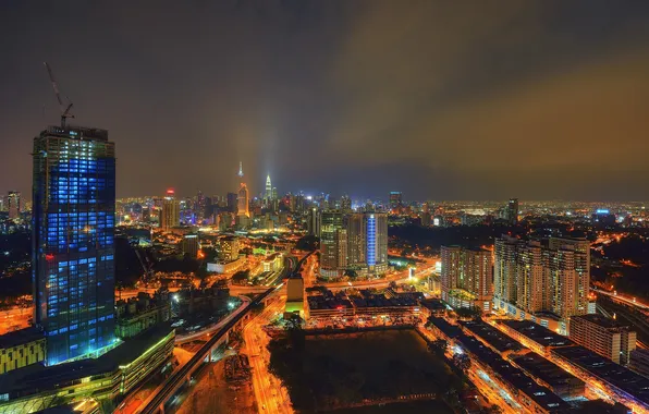 Night, lights, home, panorama, Malaysia, Kuala Lumpur