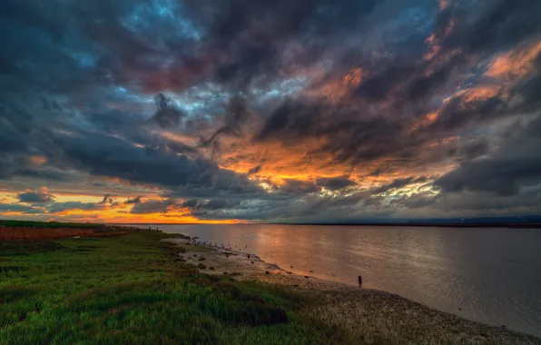 Sea, the sky, sunset, surface