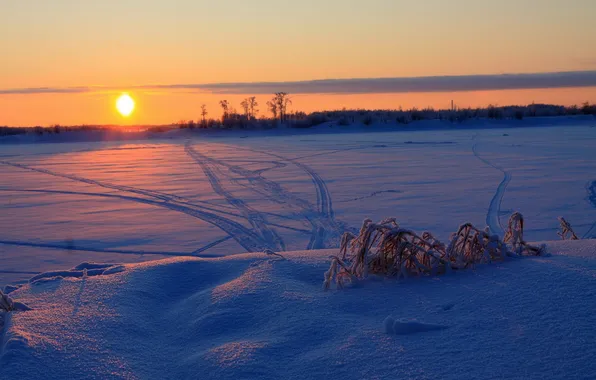 Picture winter, snow, sunset, mood, you personally