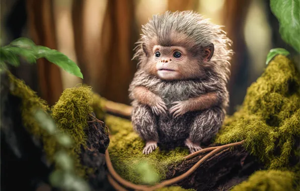 Forest, nature, pose, graphics, moss, animal, baby, monkey