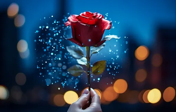 Picture flowers, roses, hands, AI art, neural network