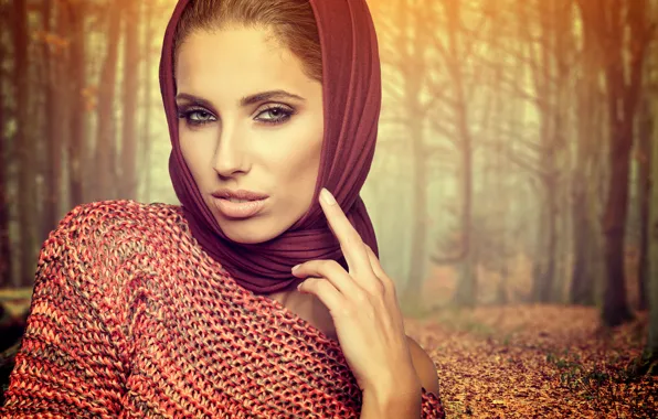 Picture autumn, look, leaves, trees, Park, background, portrait, makeup