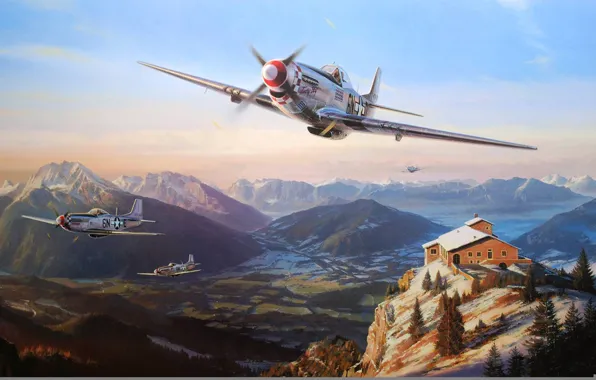 Picture figure, art, Nicolas Trudgian, North American P-51 Mustang, Mustangs Over the Eagles Nest
