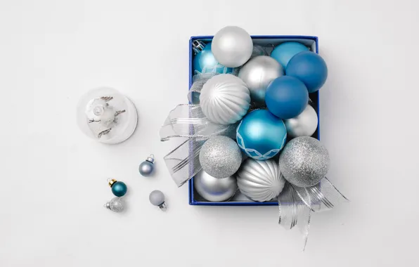 Balls, holiday, box, blue, Christmas, small, New year, snowman