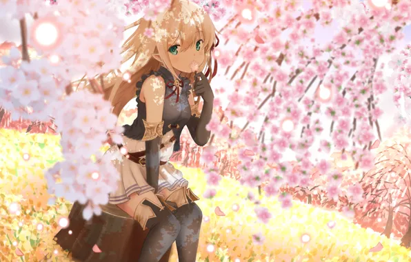 Flowers, Girl, Spring, Elf, Stump