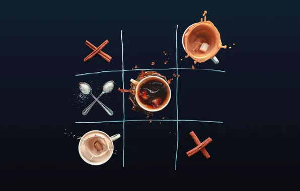 The game, coffee, Cup, sugar, cinnamon, toe, TIC, spoon