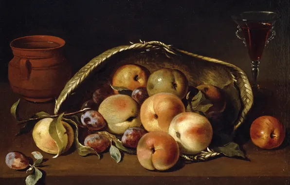 Picture, still life, Basket with Peaches and Plums, Peter of Camprobín