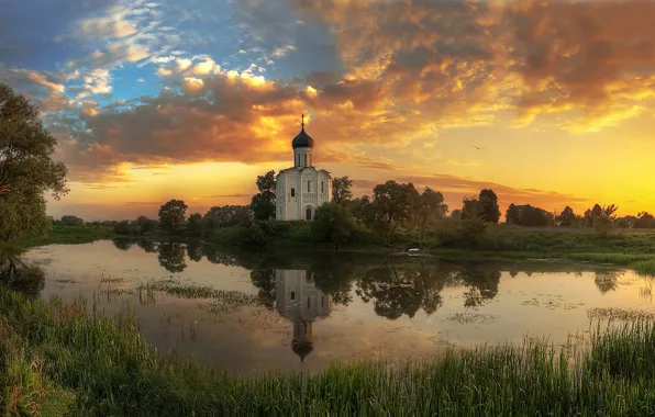 Picture summer, sunset, river, Vladimir oblast, Ed Gordeev, Gordeev Edward, The Church Of The Intercession