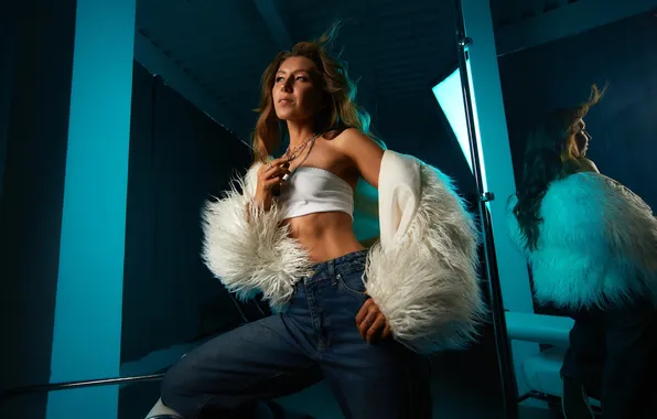 Girl, pose, reflection, jeans, mirror, chubaka, Alexander Skripnikov