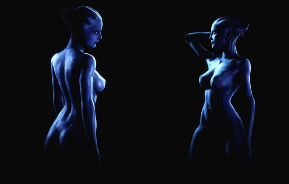 Ass, chest, girl, rendering, body, alien, Mass Effect, asari