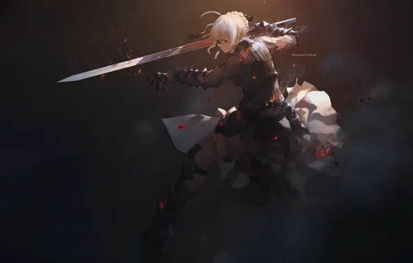 Picture girl, sword, anime, art, Fate/Stay Night, The saber