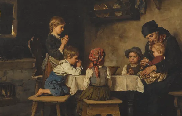 Prayer, Austrian painter, Austrian painter, oil on canvas, Franz von Defregger, The prayer, The Table …