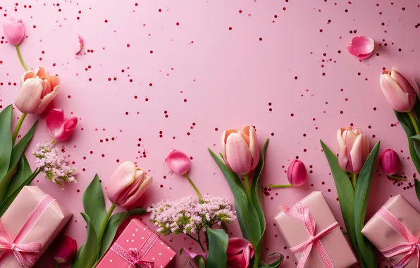 Flowers, holiday, bouquet, spring, tulips, AI art, universal holiday background, neural network