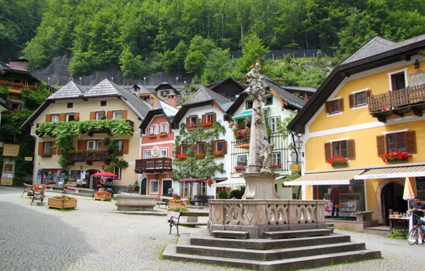 Flowers, home, Austria, area, Hallstatt