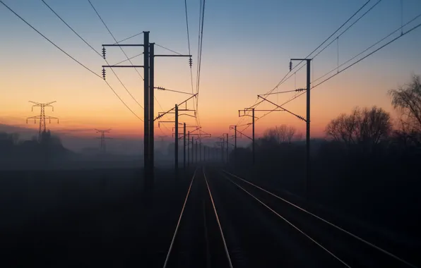 Wallpaper nature, night, railroad