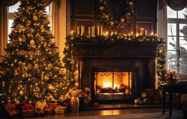 Comfort, house, heat, room, fire, flame, interior, Christmas