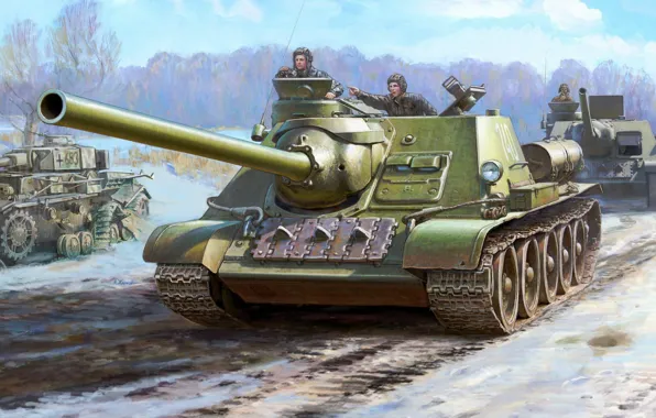 USSR, sau, The red army, SU-100, Tank fighter, Andrei Zhirnov, Self-propelled artillery