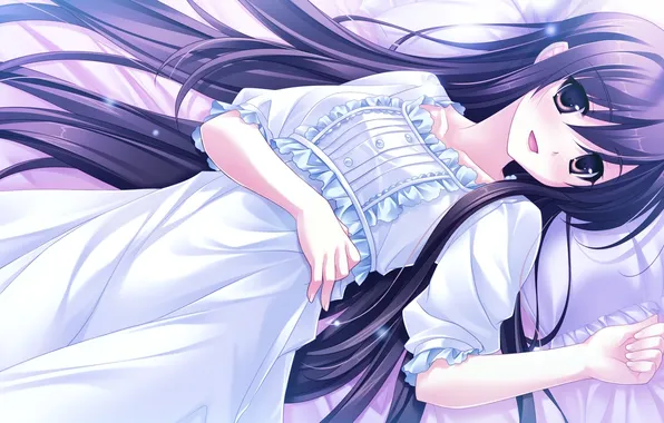 Look, girl, joy, anime, dress, bed