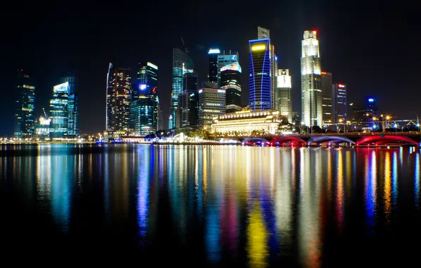 Night, the city, lights, Singapore