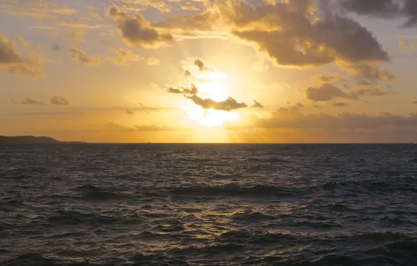 Sea, the sun, clouds, sunset, horizon