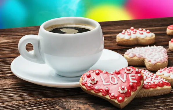 Love, coffee, cookies, Cup, valentine's day