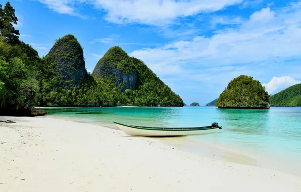 Picture coast, boat, Indonesia, Raja Ampat, Raja Ampat