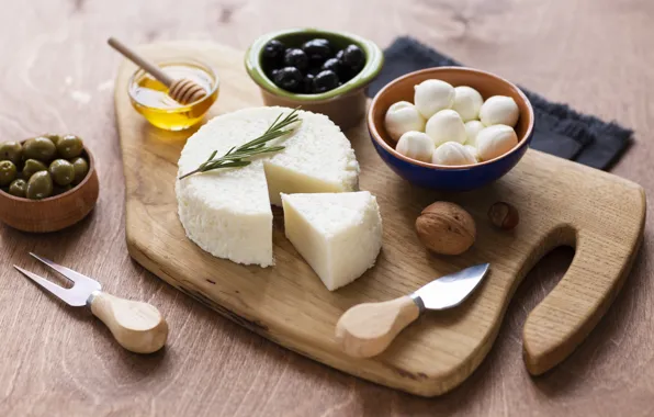 Cheese, nuts, honey, olives, olives, rosemary, Dor blue, Cheese