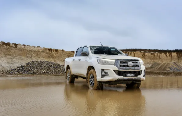 Picture white, water, Toyota, pickup, Hilux, Special Edition, quarry, 2019