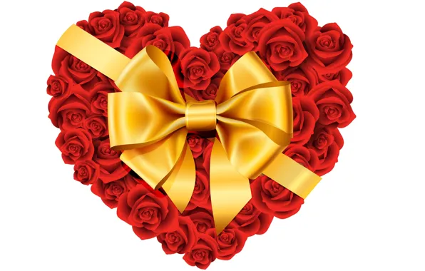 Flowers, gift, roses, vector, art, bow, Valentine. Valentine's Day