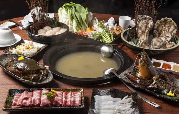 Crab, soup, Omar, squid, seafood, cuts, shellfish