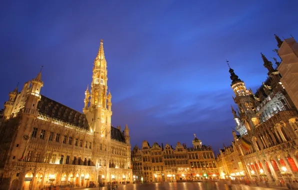 Night, the city, area, Brussels, Grand Place, Brussels