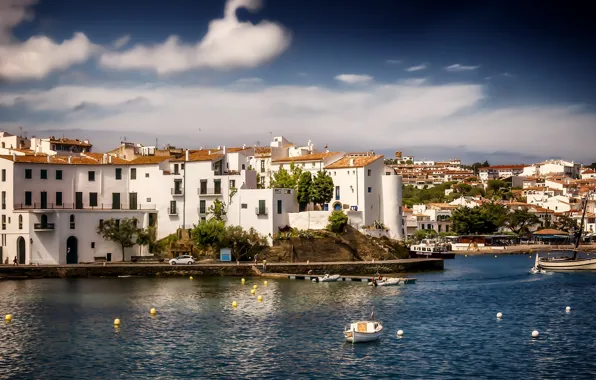 Picture building, boats, panorama, Spain, promenade, harbour, Spain, Catalonia