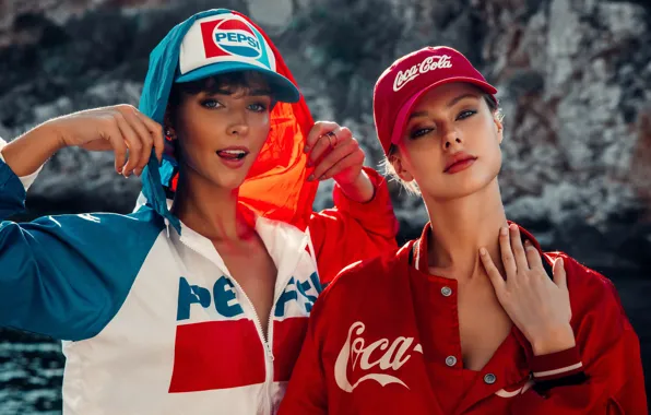 Face, girls, hands, red, Coca-Cola, girls, beautiful, models