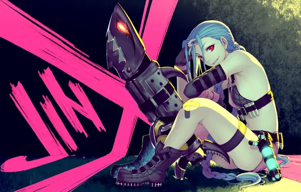 Girl, weapons, shoes, art, the patch, League of Legends, LoL, Jinx