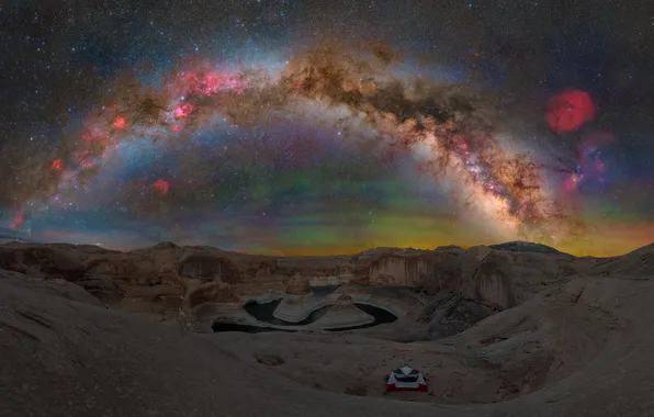 The sky, mountains, night, rocks, desert, dal, The milky way