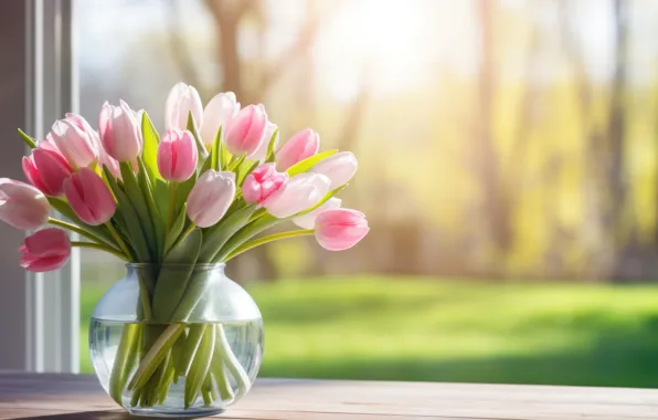 Light, flowers, nature, Park, lawn, bouquet, spring, window