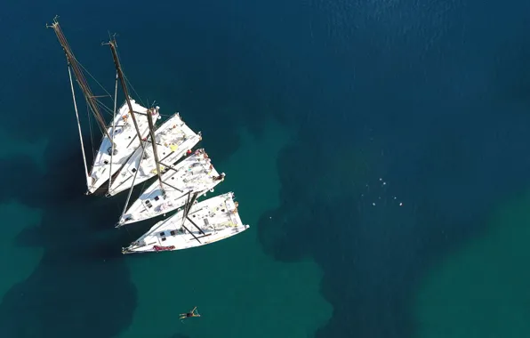 Sea, stay, yachts, group, Greece, top, mast, at anchor