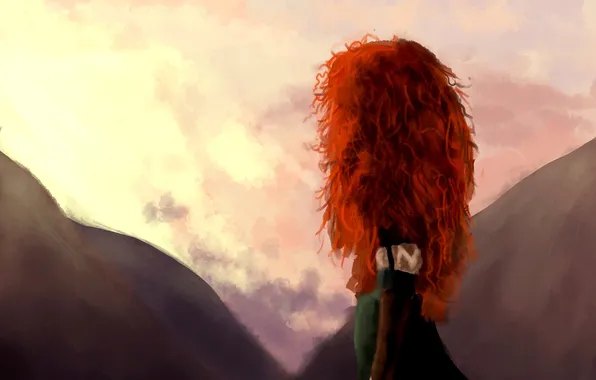 Girl, hair, art, red, illustration, Brave, Merida