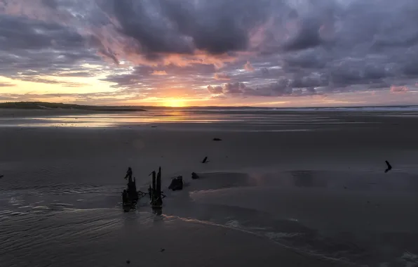 Beach, ocean, sunset, cloud, sun, sand