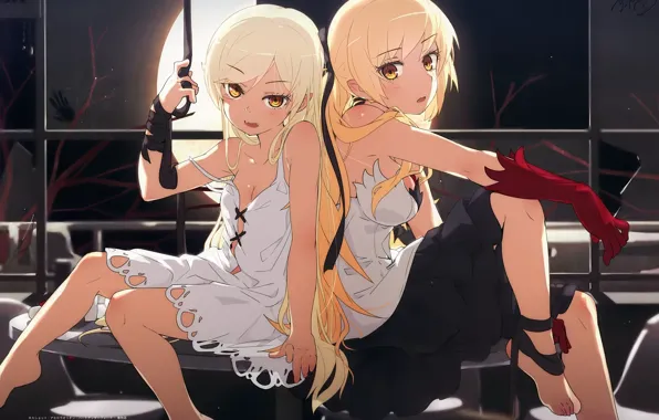 Girls, anime, blonde, two, bakemonogatari
