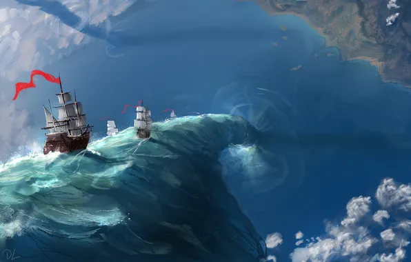 The sky, Water, Figure, Ship, Ships, Art, Art, Fiction