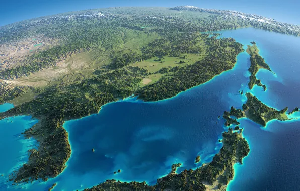 Earth, bird's-eye view, Northeast Asia