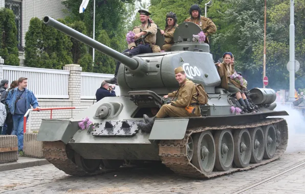 Picture Prague, Soldiers, Tank, T-34-85, History, Liberation of Prague, Reconstruction