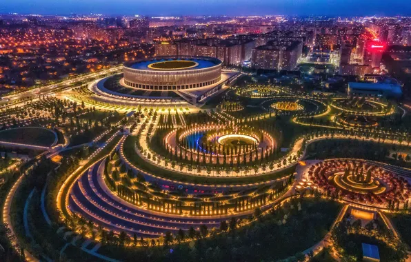 Picture night, the city, building, home, lighting, Krasnodar, Paul Sahaidak, Galitsky Park